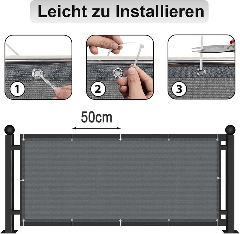 AXT SHADE Átlátszatlan Erkélytakaró HDPE Anyagból - UV Védelem, Erkélyborítás, Szélvédő Erkélyháló Kábelkötegelőkkel, 90x600 cm