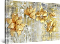 Made in Transylvania Arany Virágok Grunge Vászonkép - Modern Absztrakt Fali Dekoráció 60x90 cm - Nappali-Éjszakai Fényhatással - Hálószobai  1