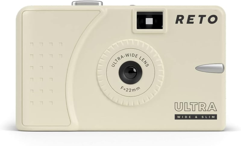 RETO krém színű, 35mm-es újratölthető fényképezőgép széles látószögű objektívvel