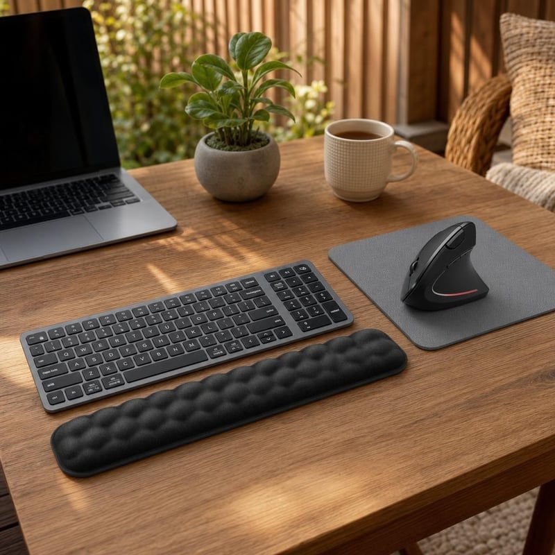 Ergonomický set k PC: 1× BT klávesnica + 1× vertikálna myš + 1× podložka + 1× opierka zápästia