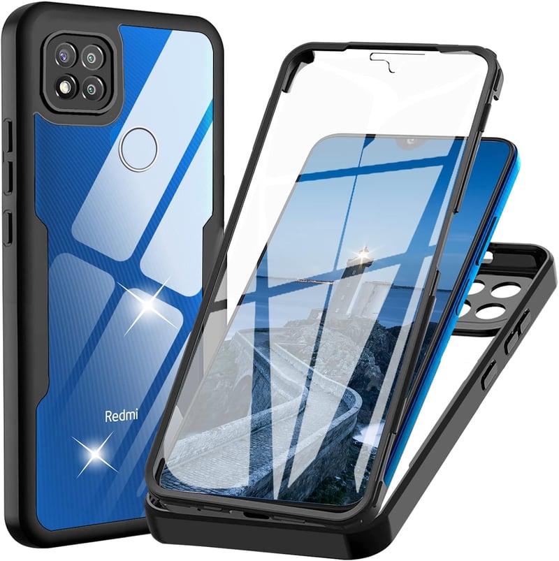 Xiaomi Redmi 9C / 9C NFC / 10A 360 fokos átlátszó védőtok beépített kijelzővédővel, fekete