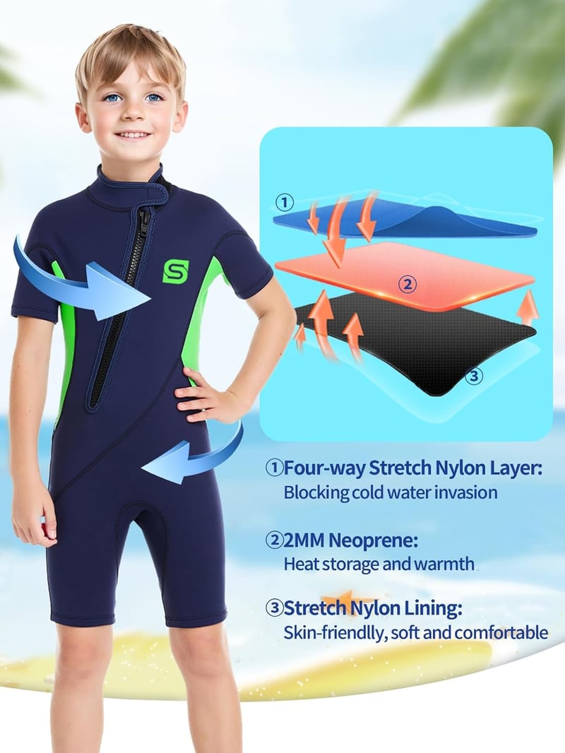 Summshall Gyermek Neoprén Rövidnadrágos Búvárruha, 2mm Vastag Hőszigetelő Úszóruha Fiúknak és Lányoknak, Elasztikus Vízisport Ruházat 133-140cm