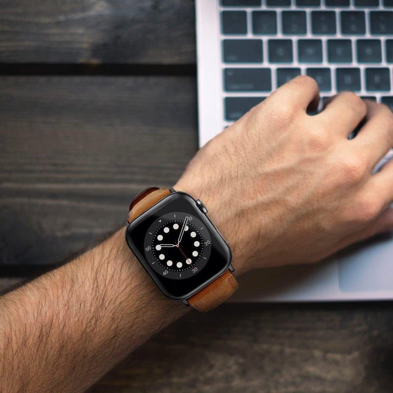 Apple Watch bőrszíj 45/44/42mm - Barna, Ultra/SE kompatibilis