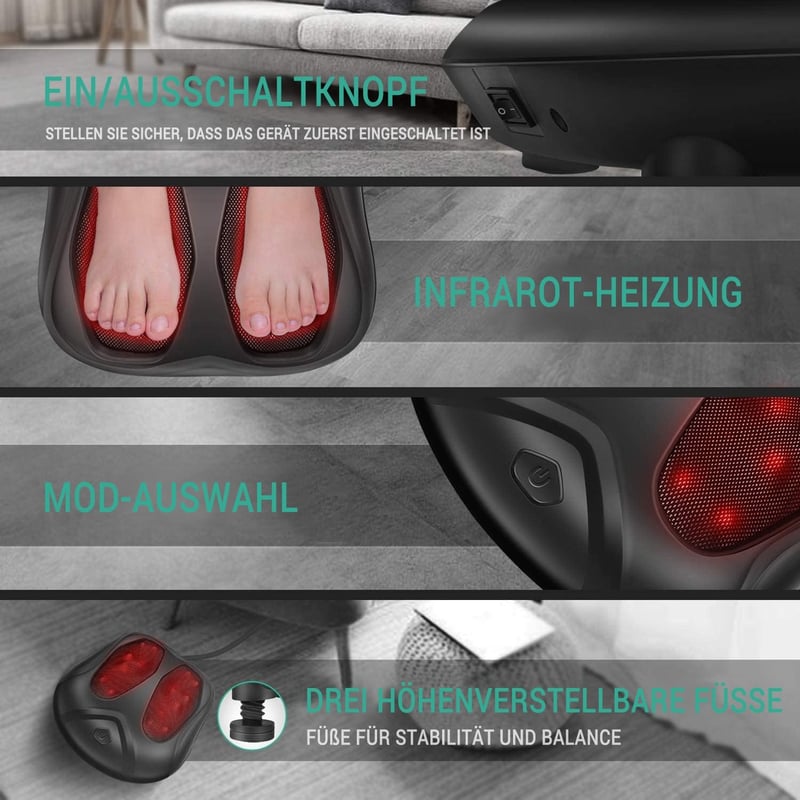 Nekteck Elektromos Talpmasszírozó - 18 Gömbös Shiatsu Melegítő Funkcióval és Érintővezérléssel