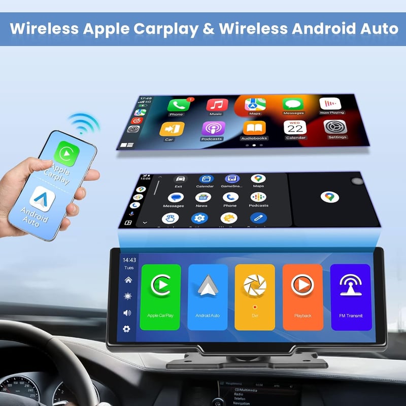 Hikity 9,3" IPS érintős autórádió vezeték nélküli CarPlay-jel, Android Auto, dupla kamera, 64GB TF kártya