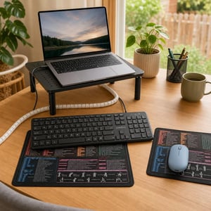 Set za radni kutak: AZERTY tipkovnica + bežični miš + 2 podloge + stalak + organizator kabela
