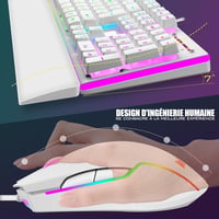 RedThunder K10 Gamer Billentyűzet és Egér Szett, Francia AZERTY + Csuklótámasz, RGB Háttérvilágítás, 7200 DPI Ergonomikus Egér, Fehér 6
