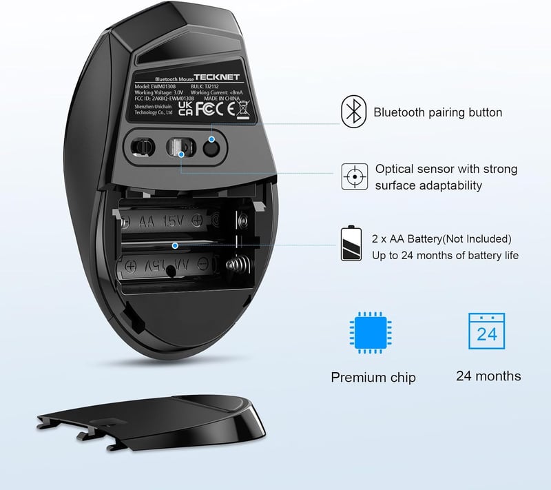 TeckNet Bluetooth egér, 3200 DPI, 2 éves üzemidő, 6 DPI szint