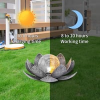 Lotus LED napelemes kerti lámpa - Dekoratív fém lótuszvirág repesztett üveggömbbel 4