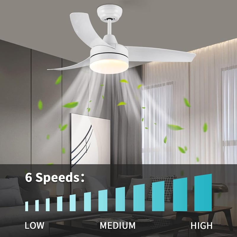 CJOY 132 cm-es Mennyezeti Ventilátor Világítással - Fehér, Csendes DC Motor, Távirányítós, Fényerőszabályzós, 6 Sebességes, Energiatakarékos