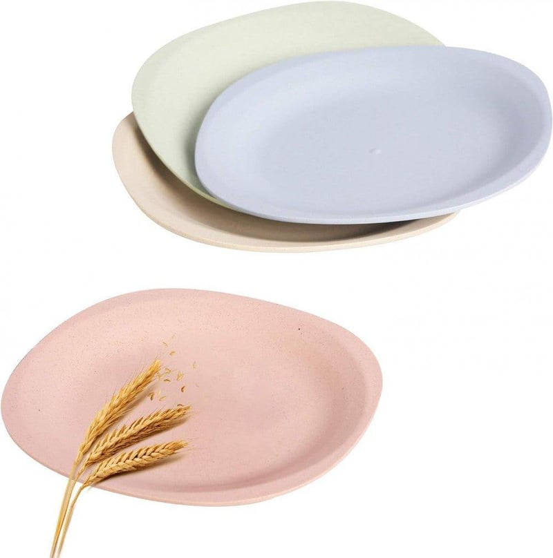 Farfurii din paie de grâu, disponibile în 4 culori - Pot fi folosite în mașina de spălat vase și la microunde.