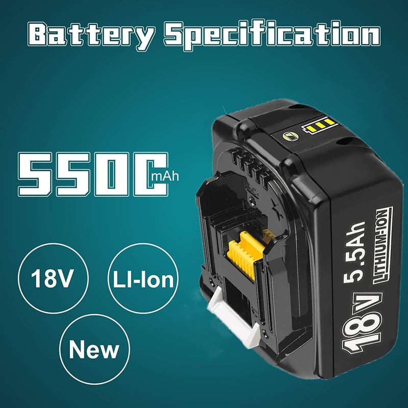 Makita 18V 5.5Ah akkumulátor 2db, LED-es, BL1860B kompatibilis