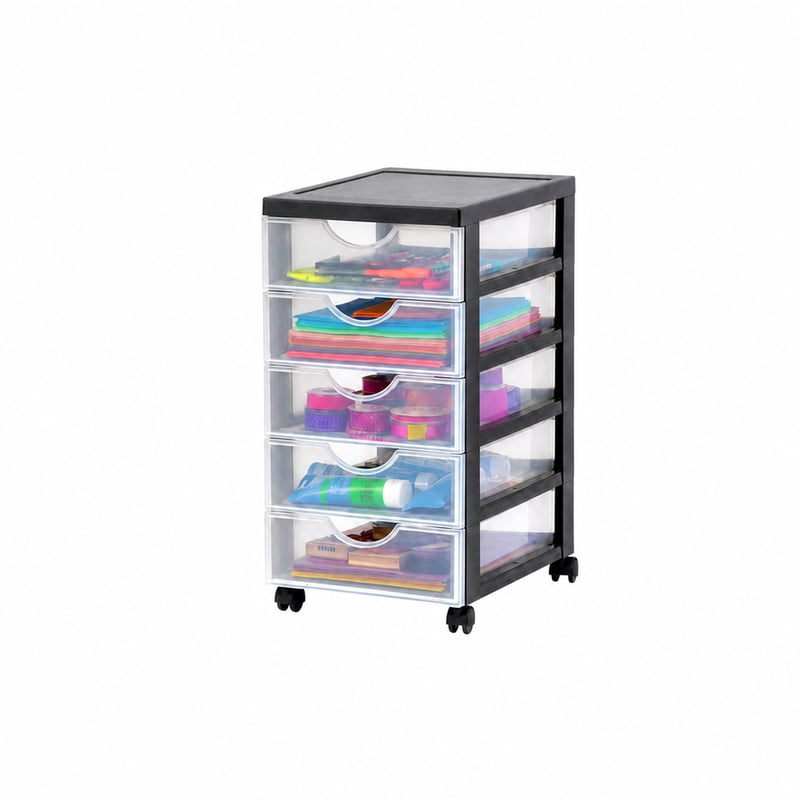 Comodă cu sertare din plastic Iris Ohyama DDDC-010, 5 sertare, A4, cu roți, 100,5 cm, negru, depozitare pentru birou și baie — set de 5 bucăți