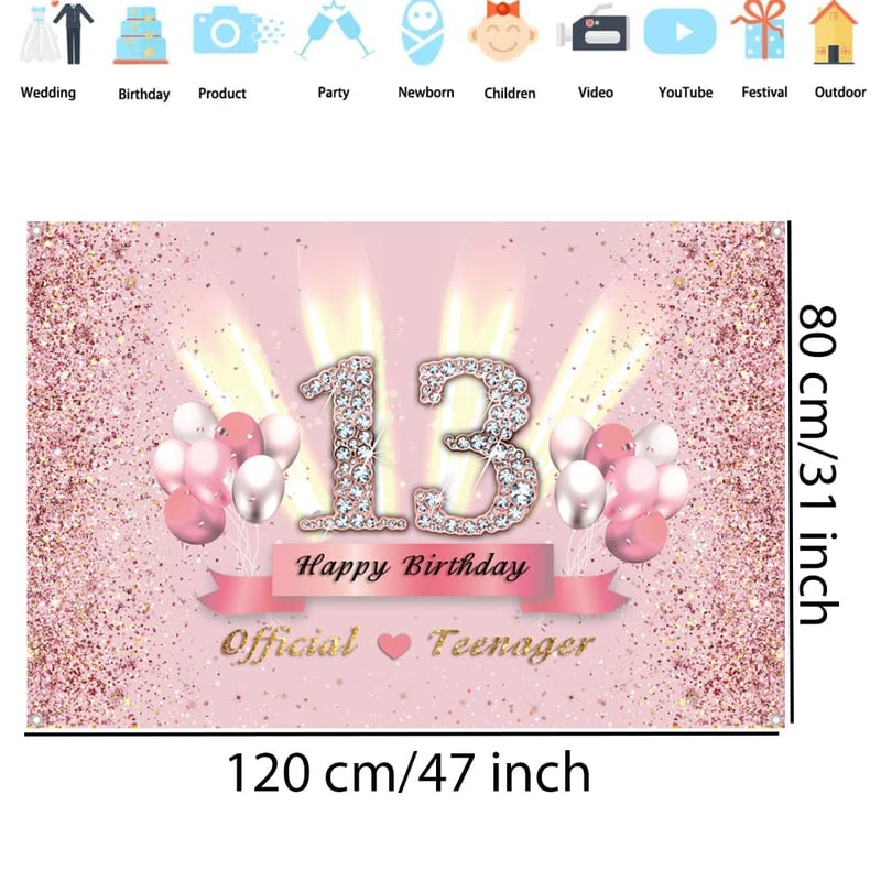 13. Születésnapi Dekoráció Lányoknak - Hivatalos Tinédzser Banner