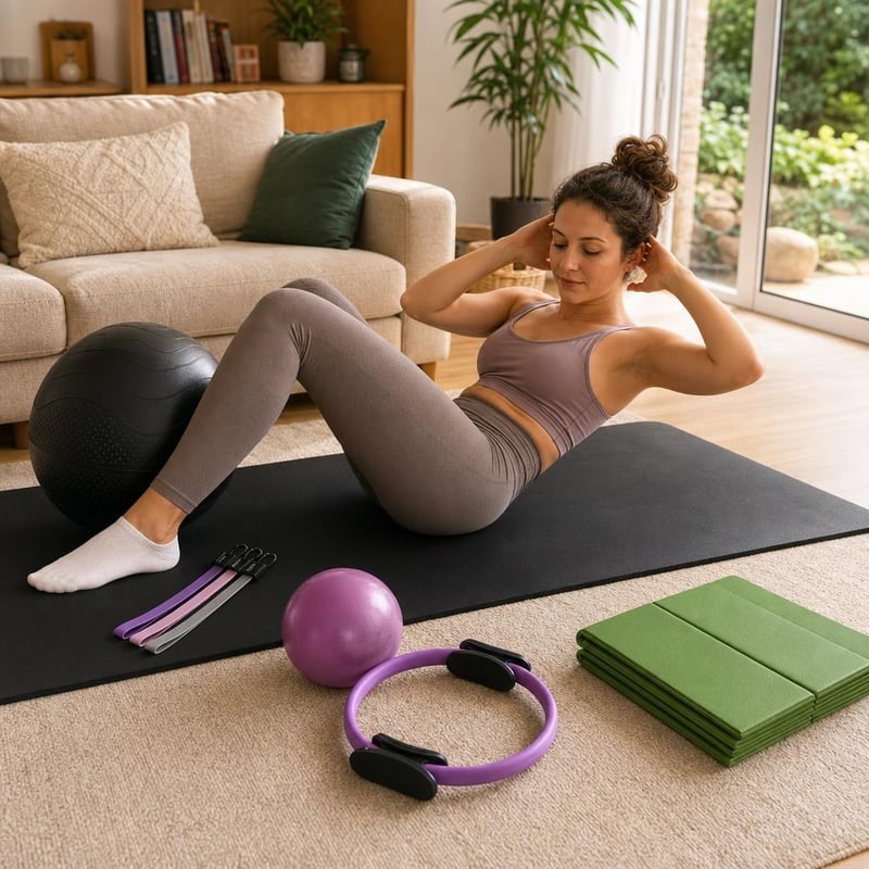 Törzsformáló nappali-vár: pilates labda + tornaszőnyeg + pilates karika készlet + összecsukható jógaszőnyeg