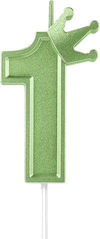Zöld 3D koronás szám gyertya tortára - 7,6 cm-es "1"-es szám 1
