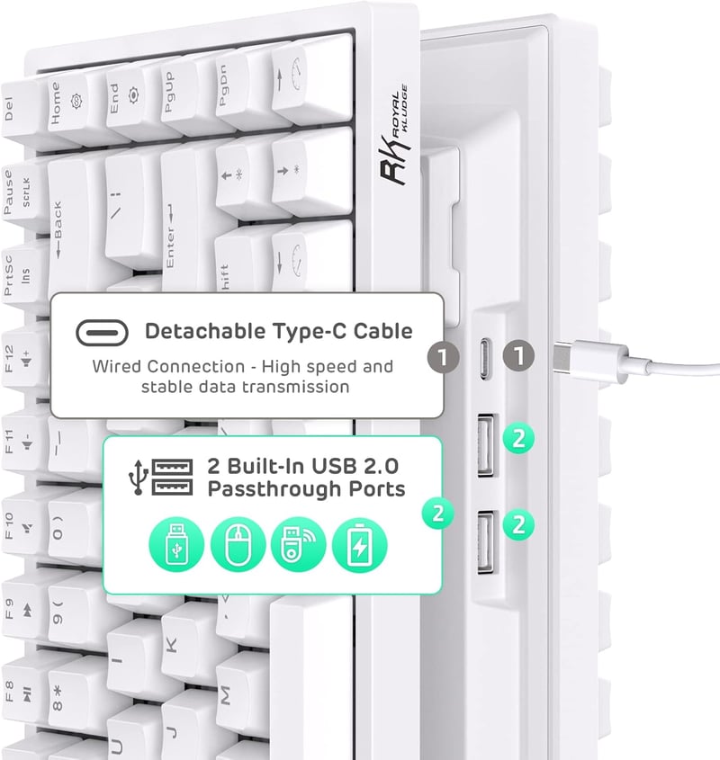 RK ROYAL KLUDGE RK84 75% RGB Fehér Mechanikus Gamer Billentyűzet - Vezeték Nélküli Bluetooth/2.4GHz 