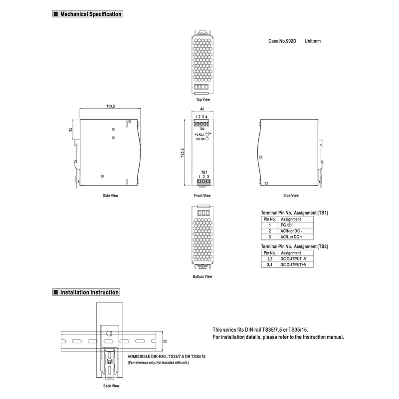 MeanWell NDR-120-24 DIN-sínre szerelhető tápegység, 120W, 24V/5A, ipari kapcsolóüzemű adapter projektorokhoz, konzolokhoz, monitorokhoz