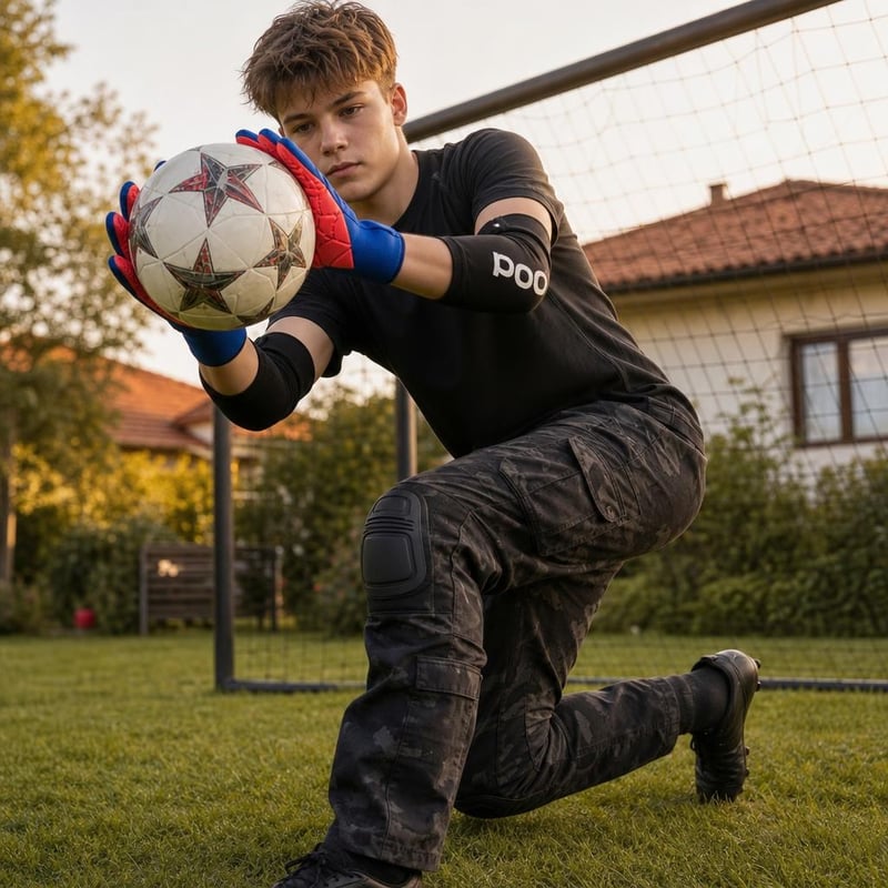 Futbalový set pre brankárov: 1x rukavice 10 + 1x nohavice M + 1x chrániče M + 1x lopta Bundesliga