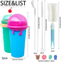 Shengruili Jégkása Készítő Pohár Szett - 2db 500ml Szilikon Nyomható Pohár Smoothie Készítéshez, Újrahasználható Jégkása Maker Szívószállal  2