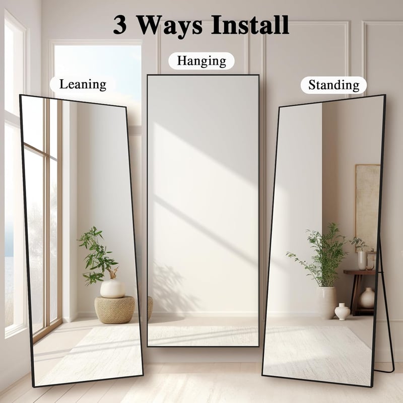 LunaMirror Teljes Alakos Tükör 180x76 cm - Álló Padlótükör Hálószobába, Nappaliba - Fekete Fali Tükör Alumínium Kerettel