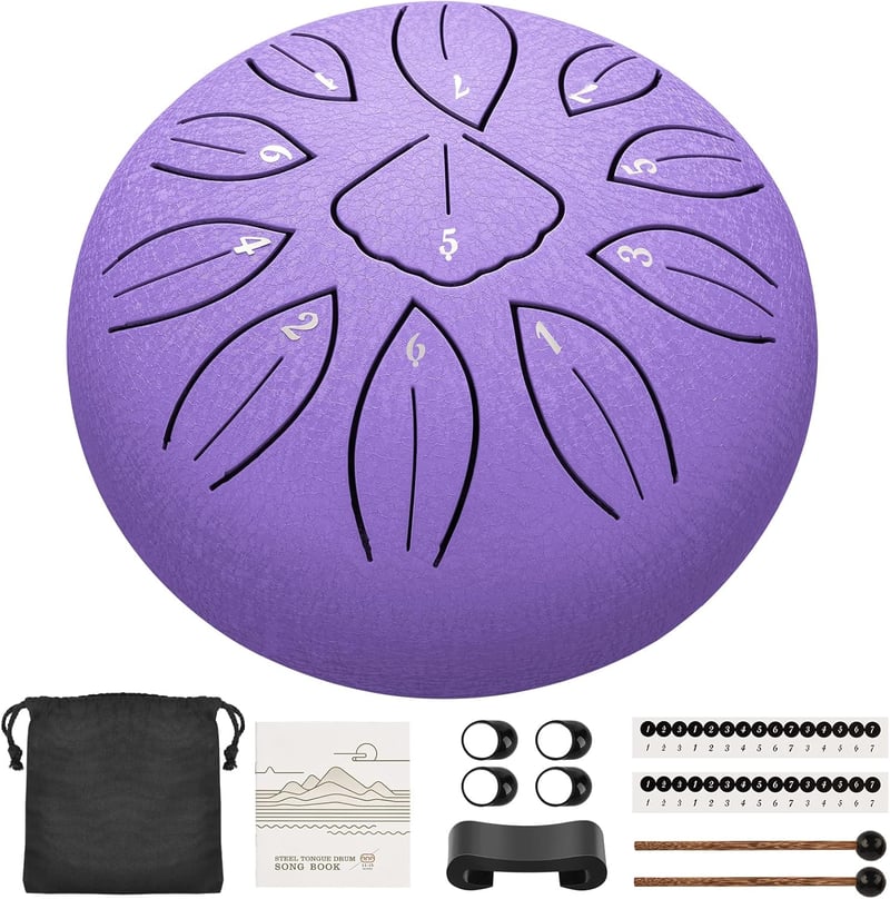 LEKATO Acél Nyelv Dob 15,2 cm 11 Hangú C Hangolású Ütőhangszer Meditációhoz és Jógához - Levendula Színű Kézidob Kezdőknek