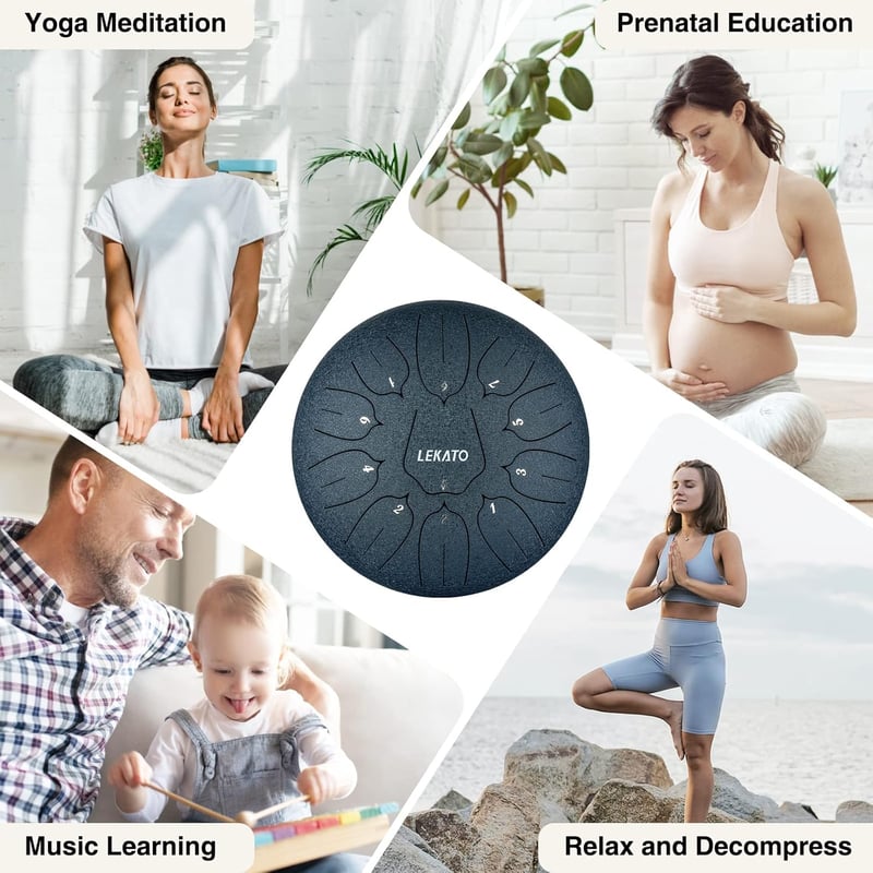 LEKATO 11 hangos acél nyelvdob 25,4 cm D-dúr meditációs hangszer sötétkék - 10 inch (D) 11 notes, navy blue