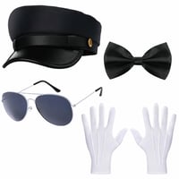 Kavoc Sofőr Jelmez 4 részes - Limuzin Sofőr Kalap, Csokornyakkendő, Zsebkendő, Szemüveg, Party Cosplay Öltözék Férfiaknak és Nőknek (2. — 4 db-os szett 2