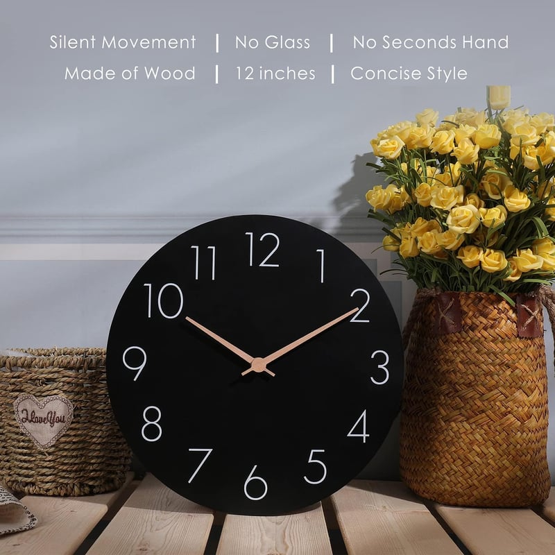 Plumeet 30cm Fekete Fa Falióra - Csendes, Keret Nélküli, Modern Minimál Dizájn