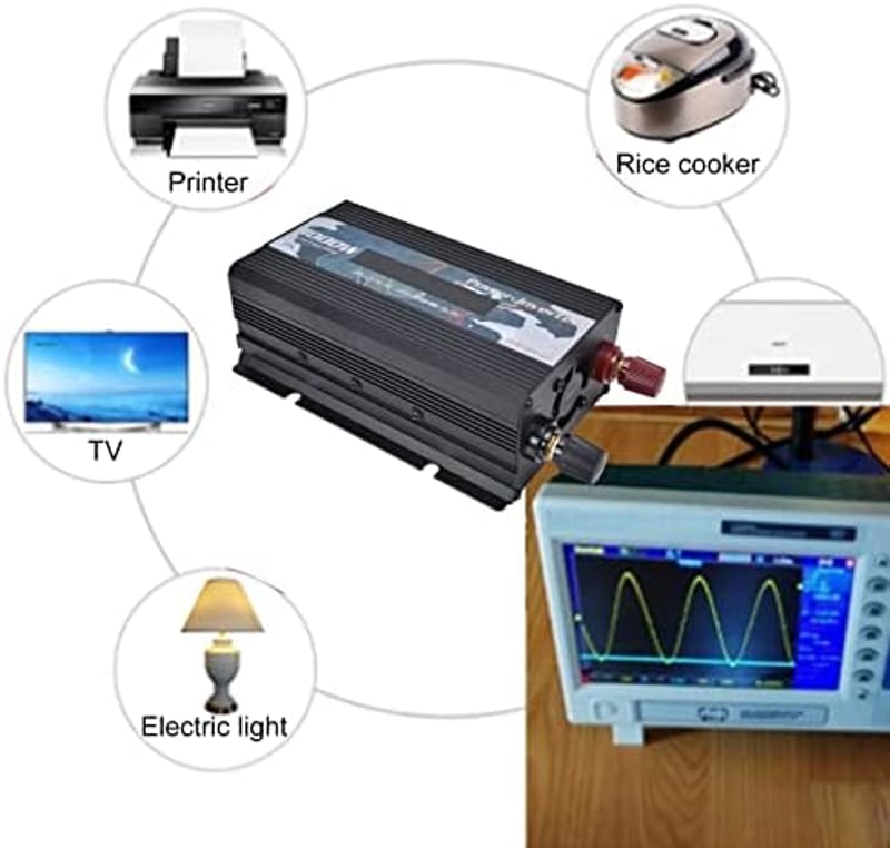 Reiner 3000W szinuszos inverter, 12V-220V, alumínium, kijelzővel - Fekete