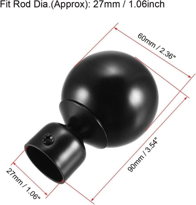 Gömb alakú fekete függönyrúdvég 28mm-es rúdhoz, 90x60mm