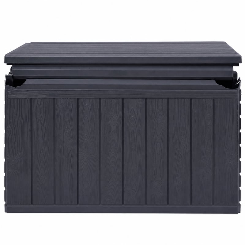Záhradný úložný box VOUNOT XL 280 litrov, 116x44x55 cm, antracit — dva zlomené bočné rohy krytu (vystavený kus)