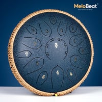 MeloBeat Tongue Drum 12" - 15 Hangú Professzionális Acél Handpan D-dúrban, Dalkönyvvel, Ütőkkel és Hordtáskával (Sötétkék) 2