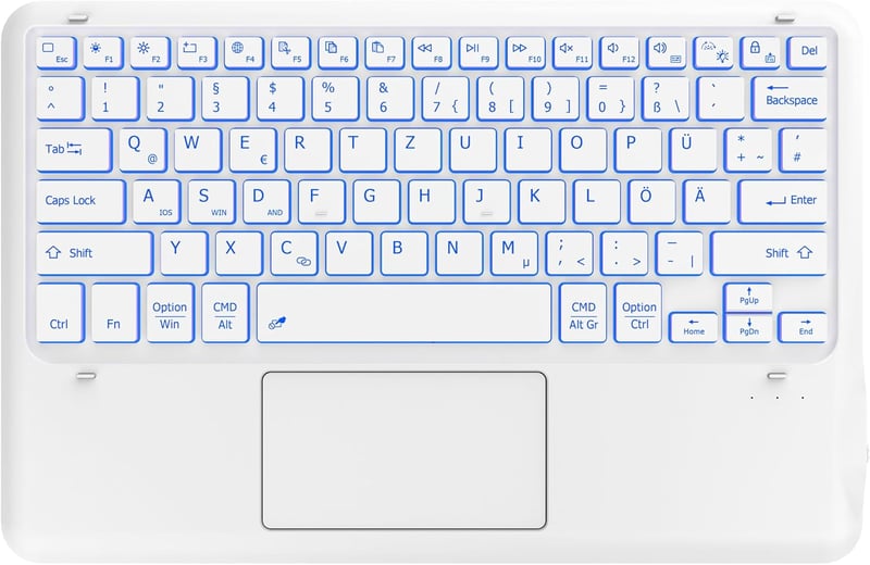 EasyAcc Ultrakönnyű Bluetooth Billentyűzet Touchpaddal, 7 Színű Háttérvilágítással, USB-C, Fehér