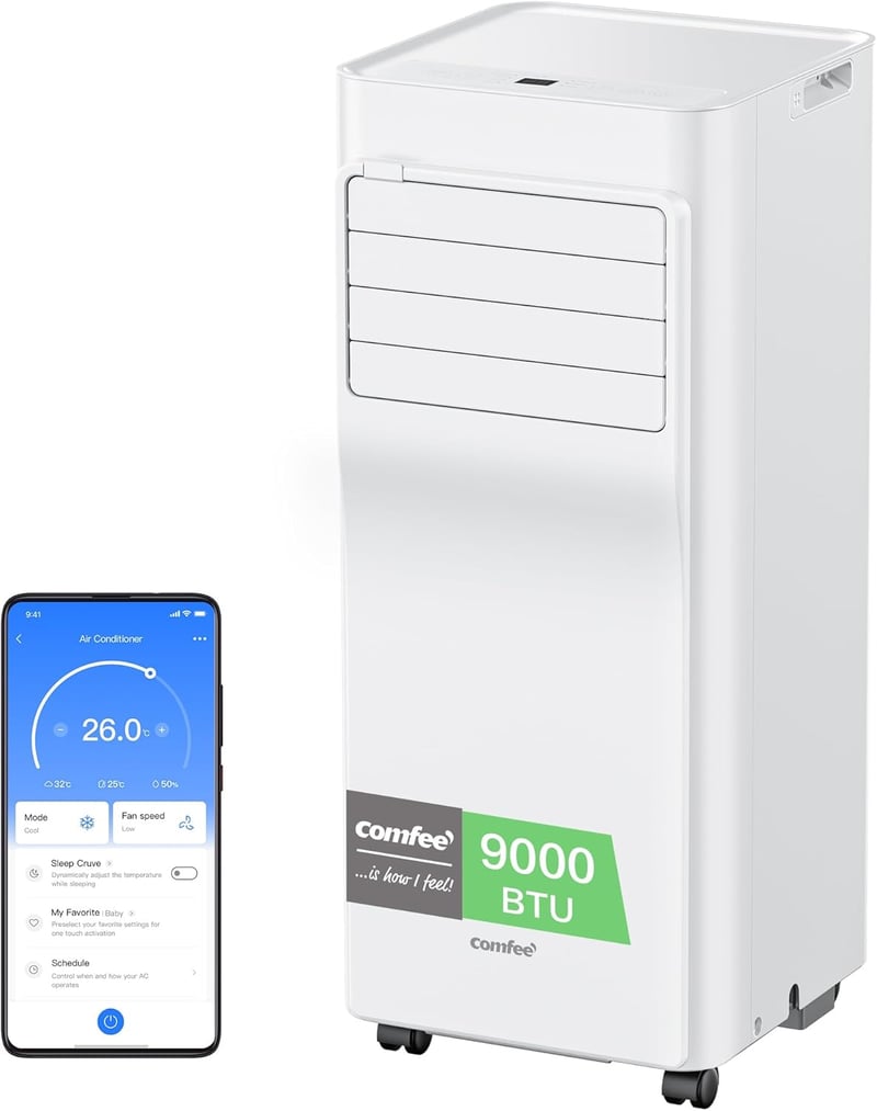 Prenosná klimatizácia COMFEE 9000 BTU, rýchle chladenie, tichá a energeticky úsporná, ovládanie cez WiFi