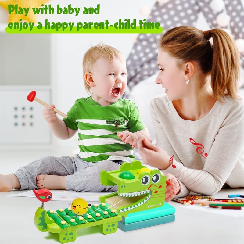 Montessori fa xilofon és kalapácsjáték 2 az 1-ben, fejlesztő zenei játék gyerekeknek