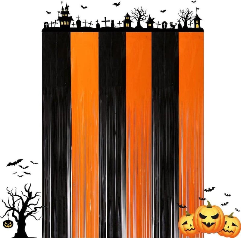 Cortină decorativă de Halloween, înfricoșătoare, negru-portocaliu.