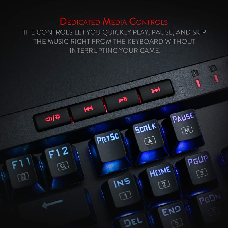 Redragon K580 VATA RGB LED Mechanikus Gamer Billentyűzet Kék Kapcsolókkal, Háttérvilágítással, Makró Gombokkal és Médiakonzollal, PC/Mac Kom