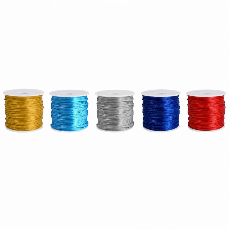 Șnur din nailon satinat Ewparts pentru confecționarea bijuteriilor, 1,5 mm, set de 5 role, fir artizanal pentru brățări, macramé, înșirarea mărgelelor — set de 5 bucăți