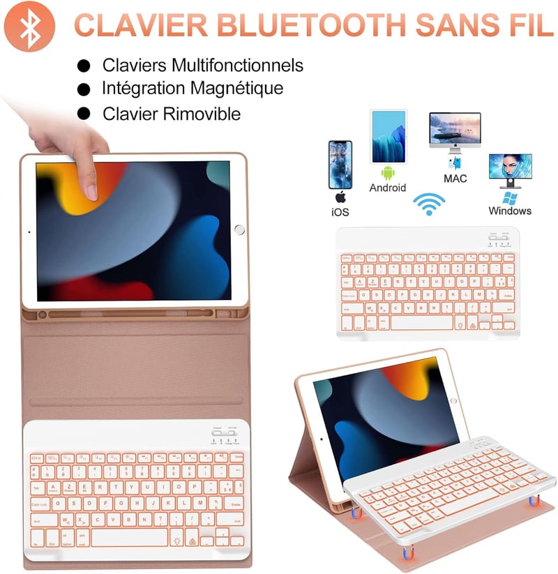 JADEMALL Levehető Bluetooth Billentyűzet Tok iPad 10.2" 9/8/7 Generációhoz - Háttérvilágítású AZERTY Billentyűzet, Rózsaszín

AI: I've creat