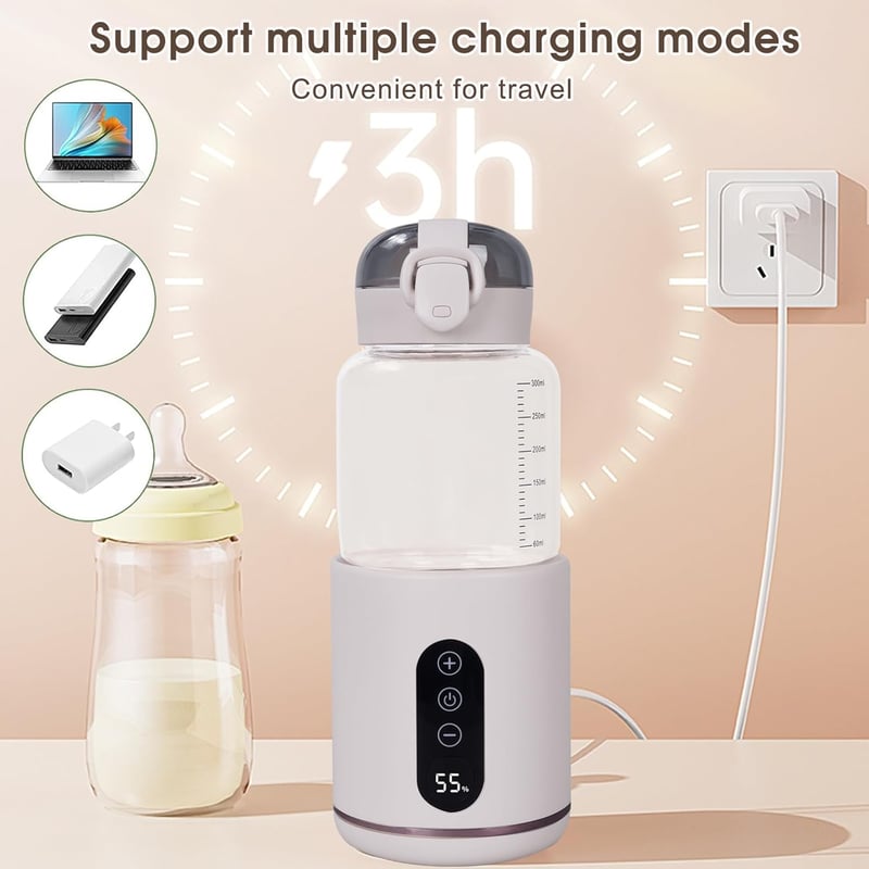 Hoapin hordozható cumisüveg-melegítő, 5200 mAh akkumulátor, 37-55°C, 300ml, fehér
