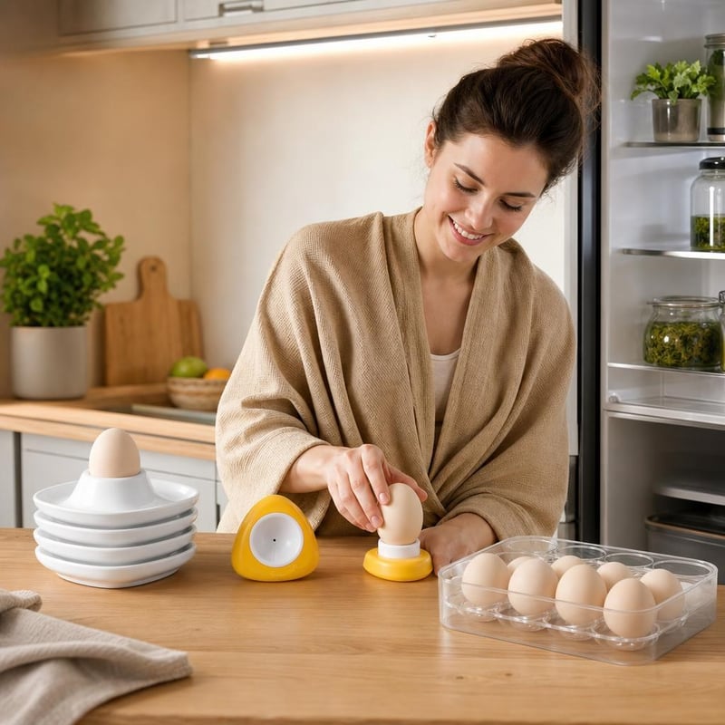 Tojásrendező konyhacsoda: 2 db tojáslyukasztó + 4 db kerámia tojástartó + 8 tojásos tálca + LED lámpa