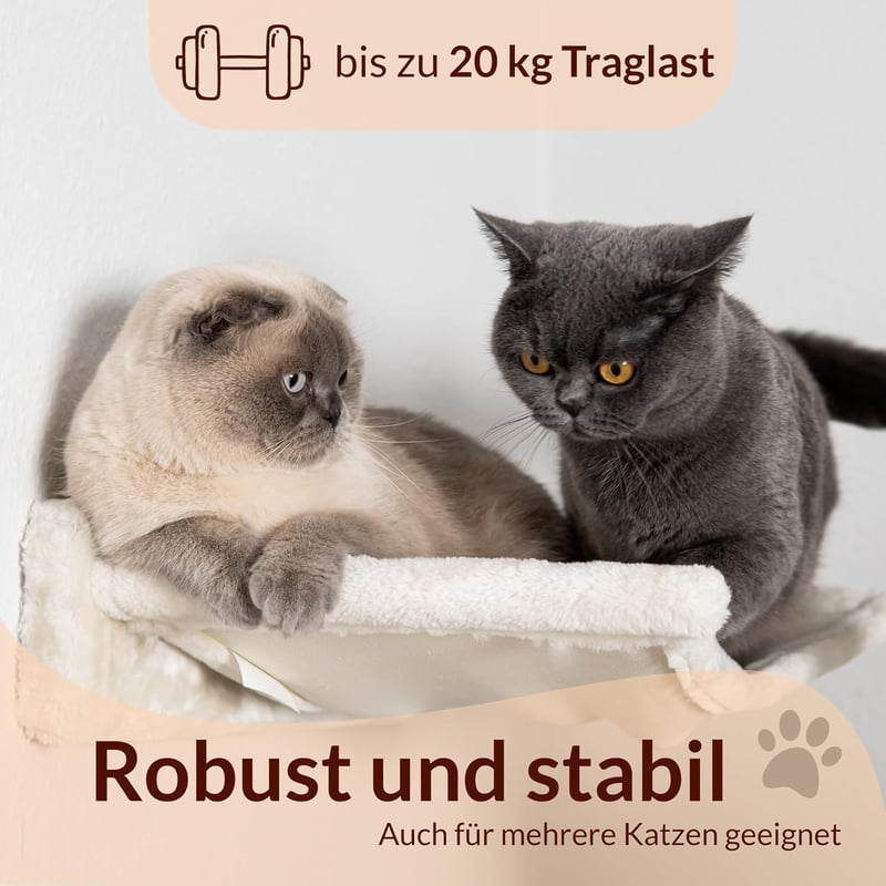 Meoville XXL Macskafal Szett 4 Részes - Tömörfa Macska Függőágy, Pihenő és 2 Lépcső, Fali Kaparófa Rendszer Bézs Színben