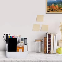 QH-Shop Fehér Fa Íróasztal Rendszerező 5 Rekesszel - Távirányító és Irodaszer Tartó 8