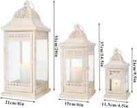 JHY DESIGN 3 db-os Gyertyalámpás Szett - 51/37/24 cm Fém Függő Lámpások Üvegbetéttel - Krémfehér Kerti Gyertyatartó Beltéri/Kültéri Dekoráci 3
