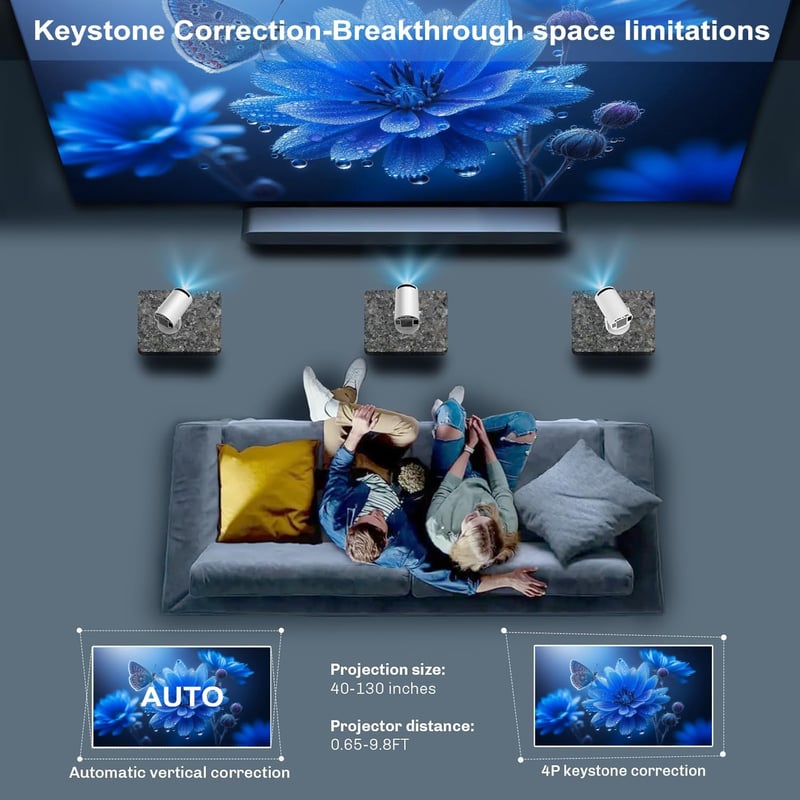 Thunrlge HY300 Mini Projektor 4K Kompatibilis - WiFi 6, BT5.2, Android 11, Netflix, 180° Forgatható, Automatikus Keystone Korrekció, HDMI/US - Standard" or "Vivid