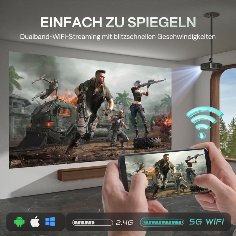Aurzen D1 Pro Okos Projektor Full HD 1080P, 4K Támogatással, Dolby Audio, Automata Fókusz, 2x10W Hangszóró, WiFi, Bluetooth 5.2, Netflix Kom