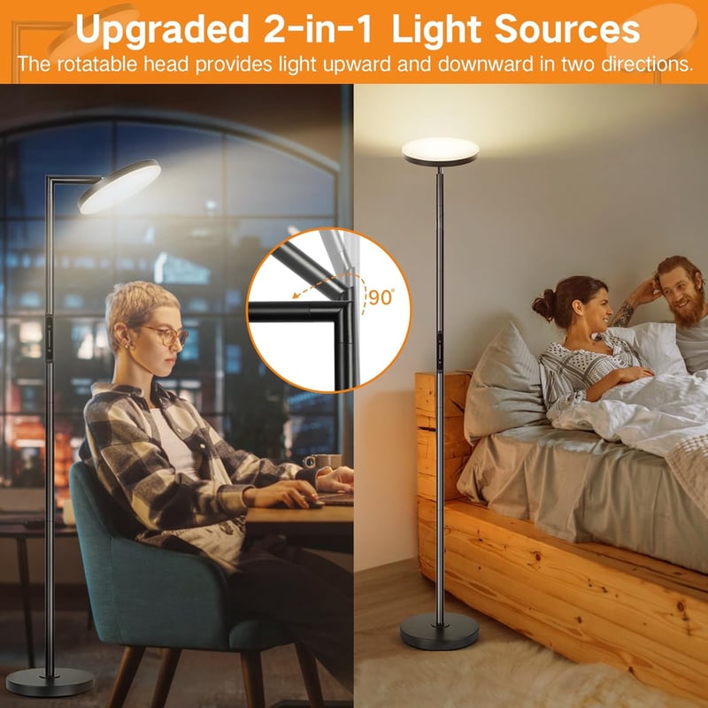 OUTON 2 az 1-ben LED Állólámpa 30W/3000LM - Távirányítós, Érintésvezérelt, 4 Színhőmérséklet, Időzítő, Olvasólámpa Nappaliba, Hálóba, Irodáb