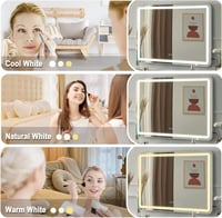 Puselo Hollywood Sminkasztal Tükör LED Világítással, 3 Színhőmérséklettel, Érintésvezérléssel, USB Csatlakozóval és 10x Nagyítással, 80x55 cm 2
