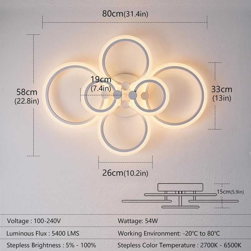 Mennyezeti LED Lámpa 54W Távirányítóval - Kerek, Dimmelhető, 2700K-6500K, 4860 Lumen, Applikációval Vezérelhető